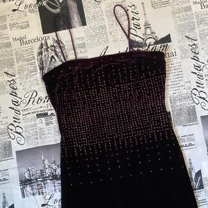 Fashion New York Women's purple velvet vintage 90s sequin prom formal dress goth